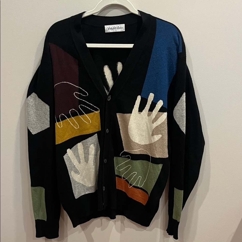Vintage Mod Abstract Handprint Sweater by Saks Fifth Avenue